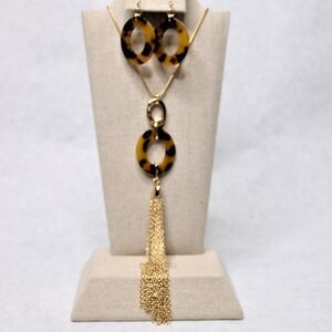 Tortoiseshell Gold Tone Necklace & Earring Set